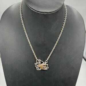 Rook & Crow 19" Silver & Gold Tone Bird Pendant Necklace